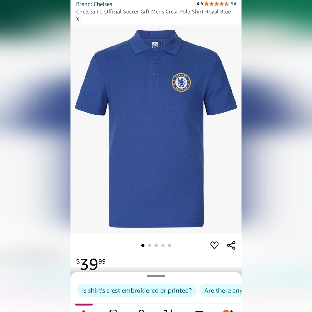 Mens Chelsea Football Club polo shirt size large